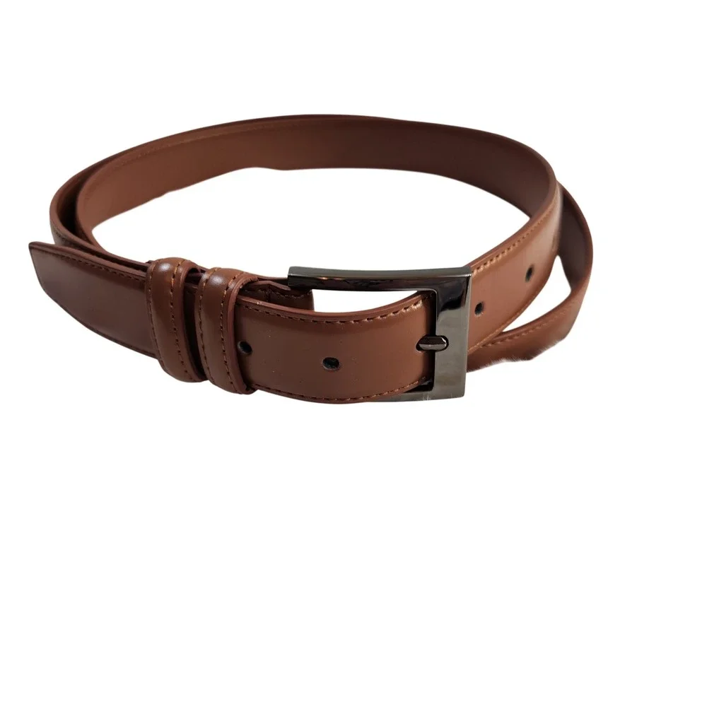 Mio Marino Mens Brown Genuine Leather Belt Size 50 Gunmetal Buckle Dress Belt